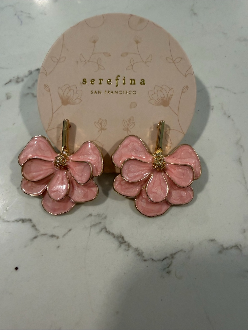 Serefina Pink Enamel Floral Drop Earrings